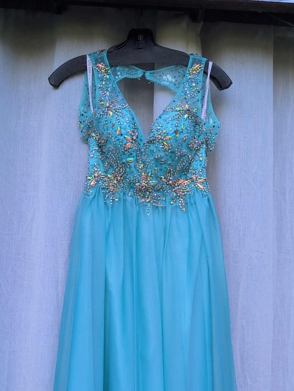 Size 6 - Aqua Beaded Dress - Elegant Party Gown